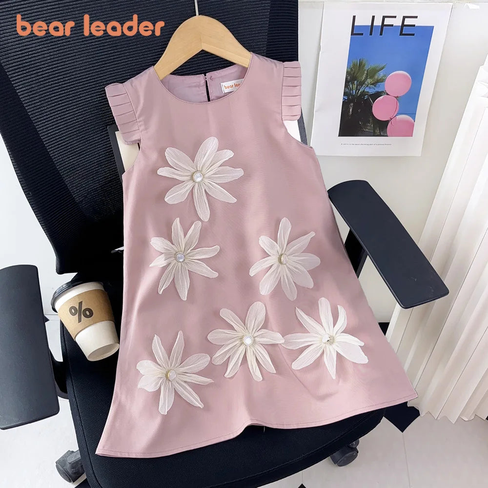 Girls 3D Flower Vest Princess Dress — Wedding & Party Dress (2–7 Years)