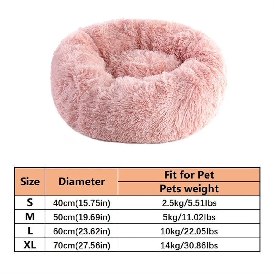 Plush Faux Fur Donut Pet Bed – Warm Calming Round Bed for Small & Medium Dogs & Cats
