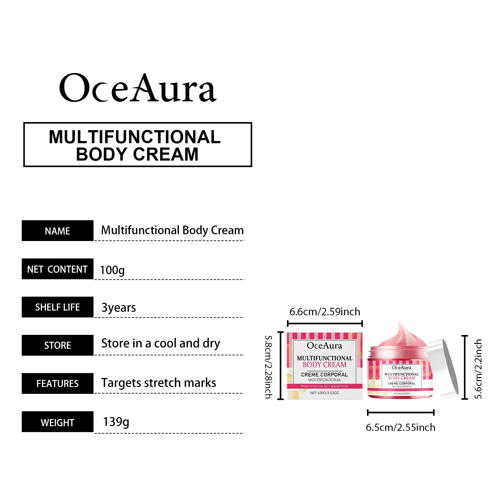 OceAura Pregnancy Stretch Mark Cream — Deep Hydration, Skin Regeneration & Non-Greasy Formula 100g
