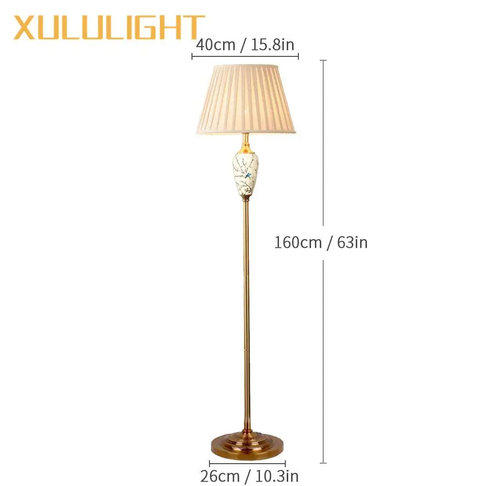 Ceramic Floor Lamp – Fabric Shade & LED Lighting