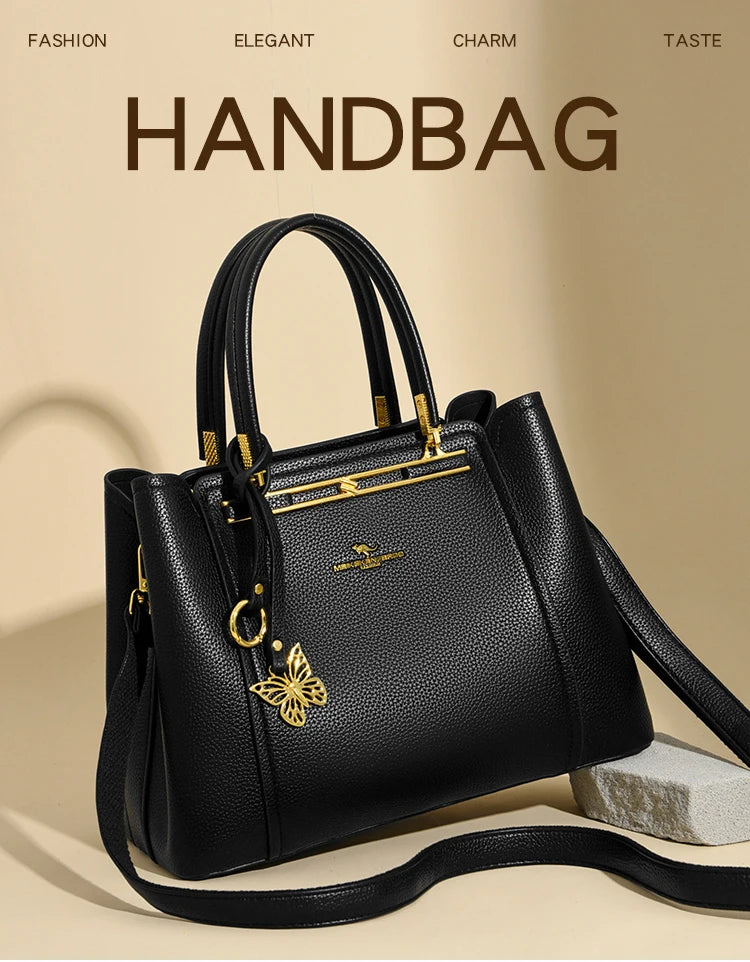 Luxury Genuine Leather 3-Layer Tote Bag – Large Capacity Crossbody Shoulder Bag for Women
