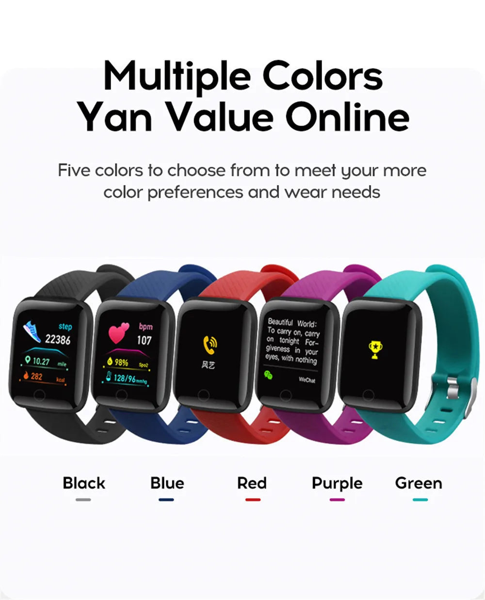 Track Every Move. Every Day. — Y68 & 116Plus Smartwatch | Fitness Tracker, Heart Rate Monitor, Sleep Tracker, Message Alerts, Android & iOS, 9 Colors
