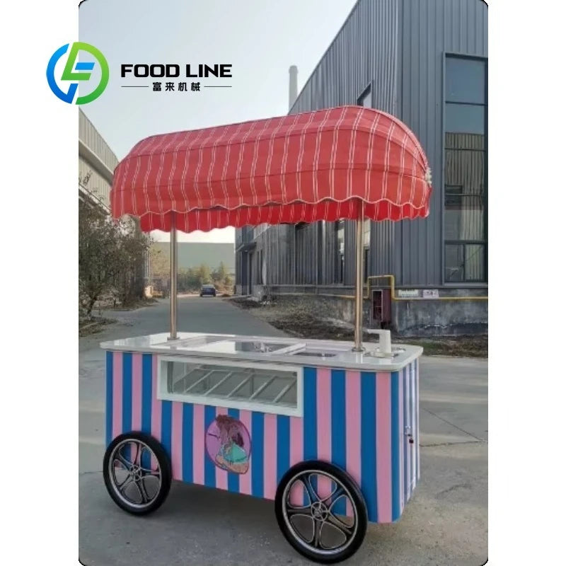 Customized Mobile Food Vending Cart with Canopy – Commercial Street Stall for Ice Cream & Snacks