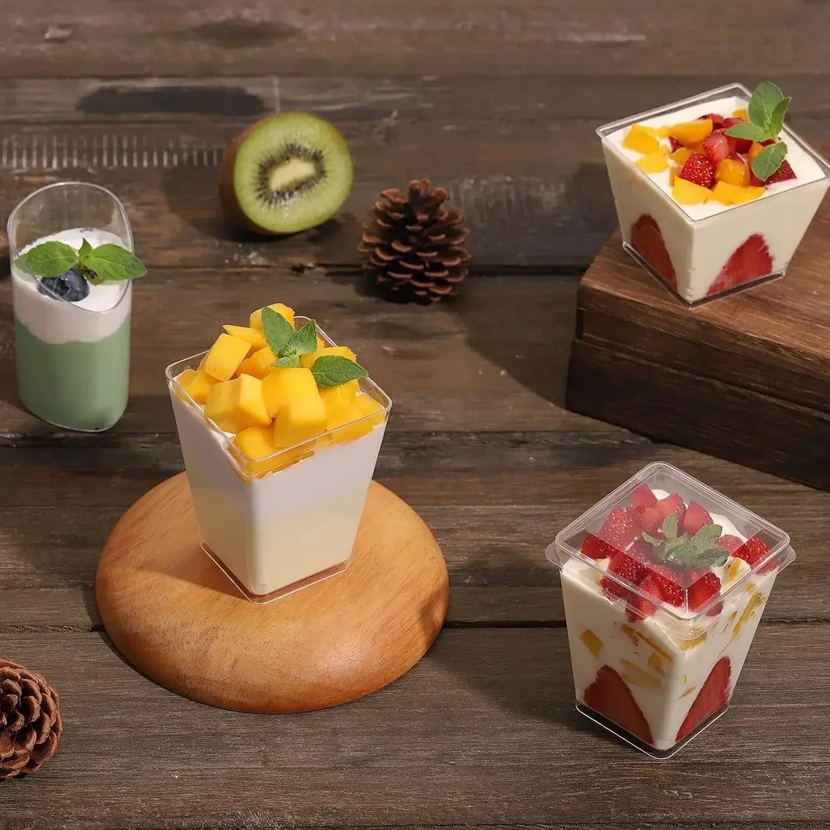 Clear Square Dessert Cups with Spoons