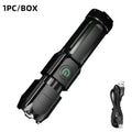 F15-T Tactical LED Flashlight – Zoomable, 4-Mode, USB Rechargeable, Waterproof Fishing Hunting Camping Torch
