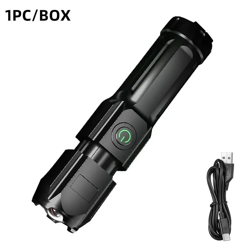 F15-T Tactical LED Flashlight – Zoomable, 4-Mode, USB Rechargeable, Waterproof Fishing Hunting Camping Torch