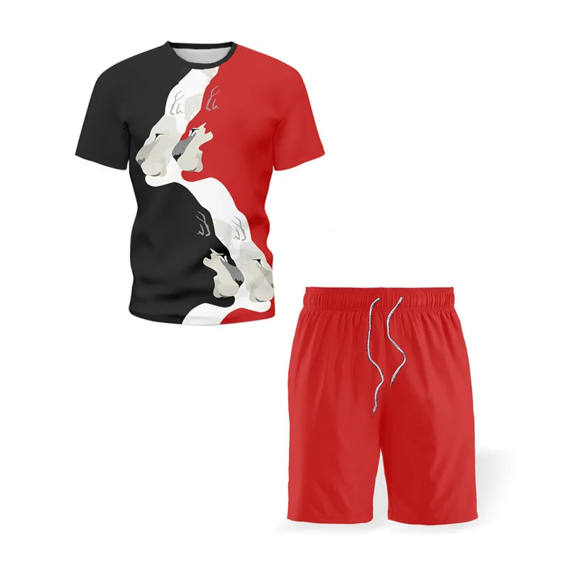 Men's 3D Tiger Print Short Sleeve T-Shirt & Shorts Set – Casual Sportswear