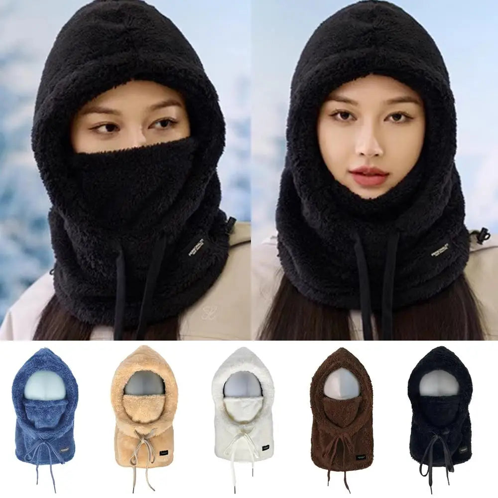 Plush Drawstring Balaclava Hood with Face and Neck Cover