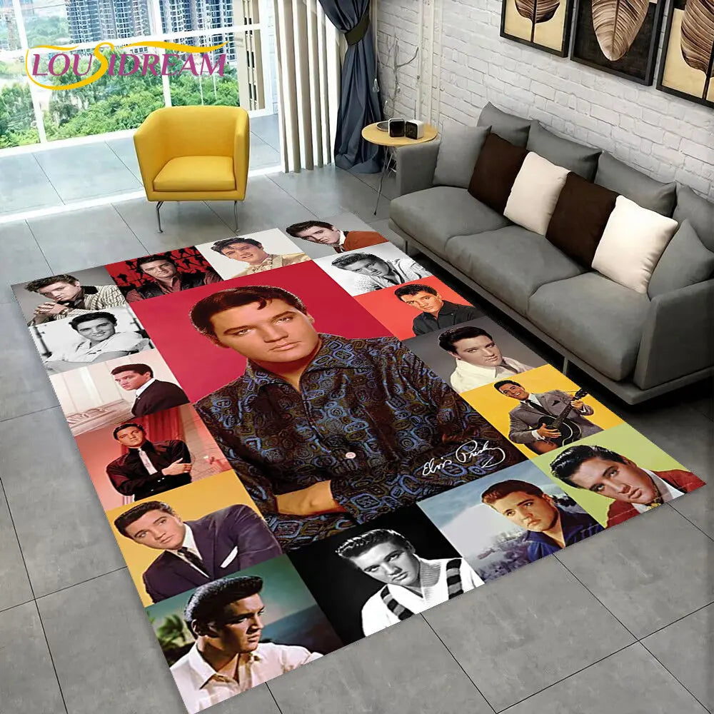The King Elvis Presley Retro Area Rug,Carpet Rug for Living Room Bedroom Sofa Doormat Decoration,kids Play Non-slip Floor Mat 3D