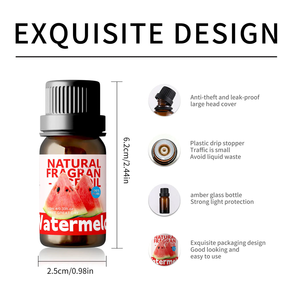 Watermelon Aromatherapy Essential Oil — 10ml Pure Plant Oil for Diffusers, Humidifiers & DIY Beauty