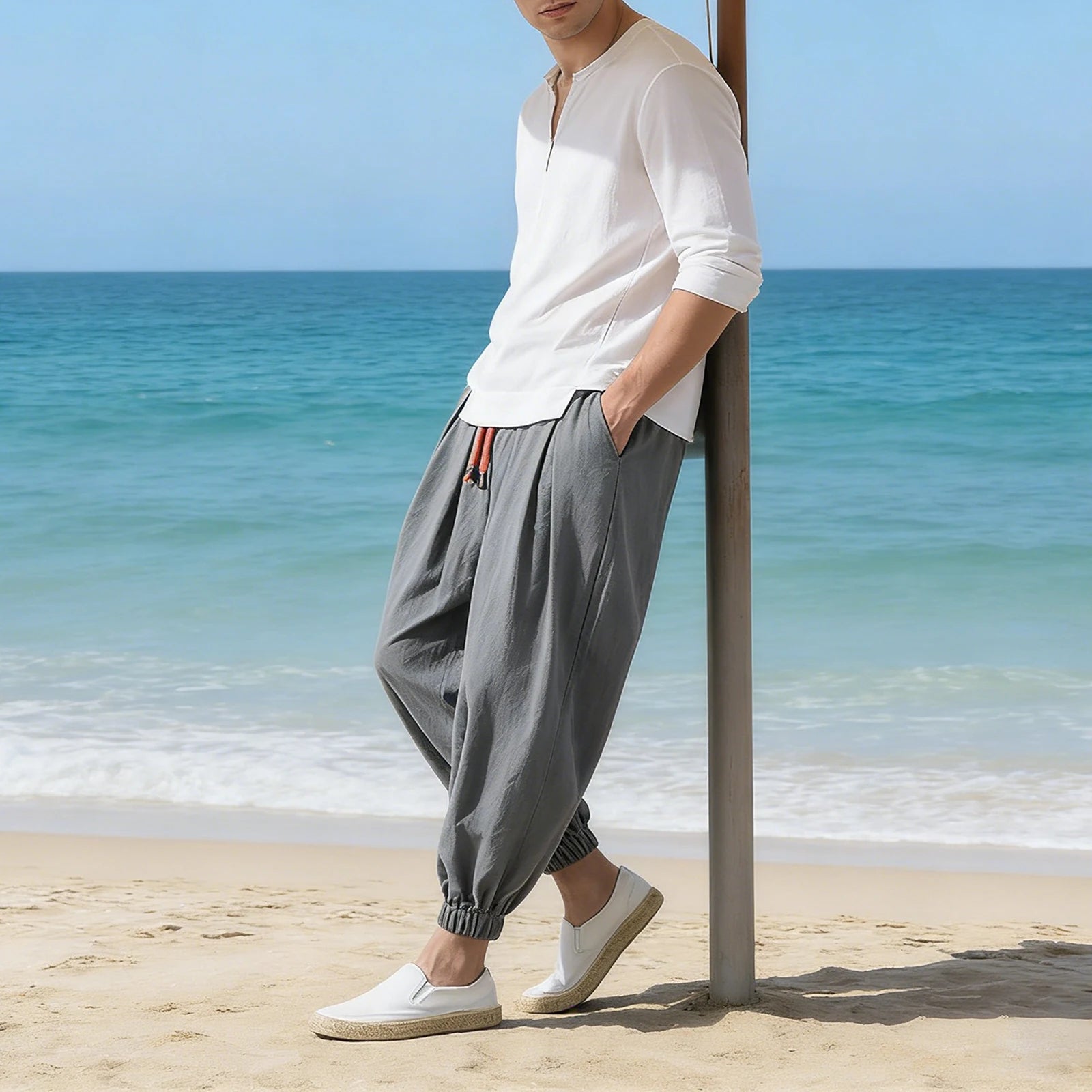 Men's Chinese Style Holiday Beach Pants — Relaxed Fit Printed Vacation Trousers