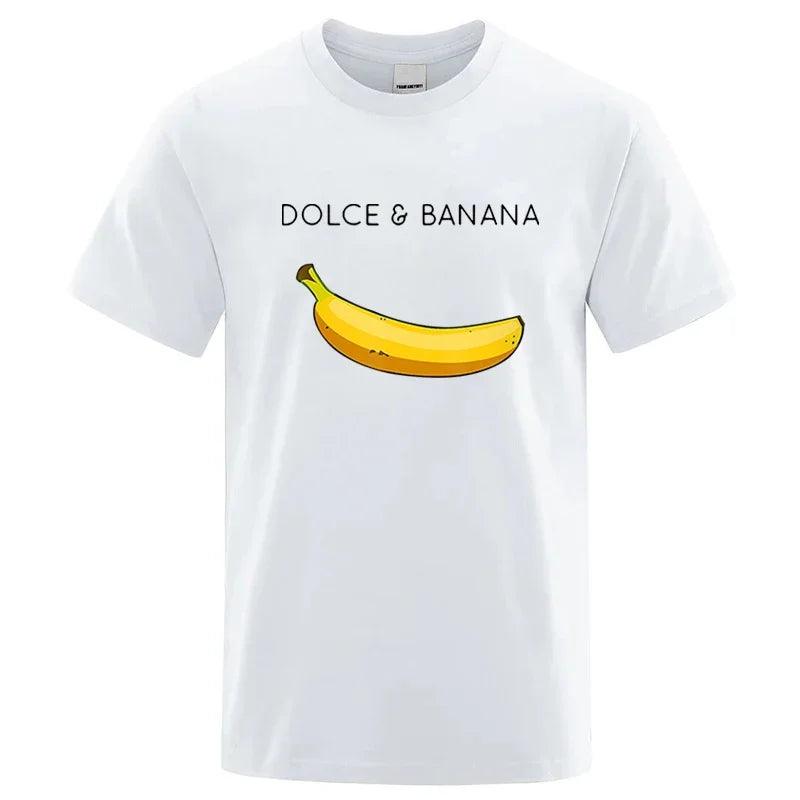 Men's Funny Banana Print T-Shirt — Loose Casual Cotton Blend Short Sleeve Tee
