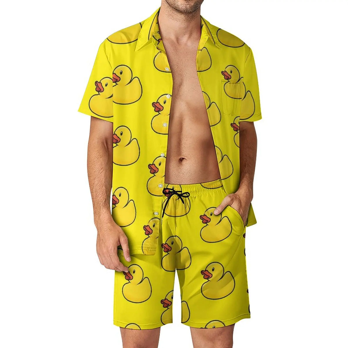 Men's Yellow Rubber Duck 3D Print Shirt & Beach Shorts – Hawaiian Streetwear Set