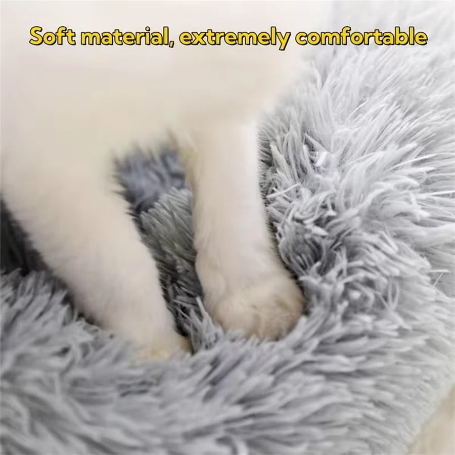 Plush Faux Fur Donut Pet Bed – Warm Calming Round Bed for Small & Medium Dogs & Cats