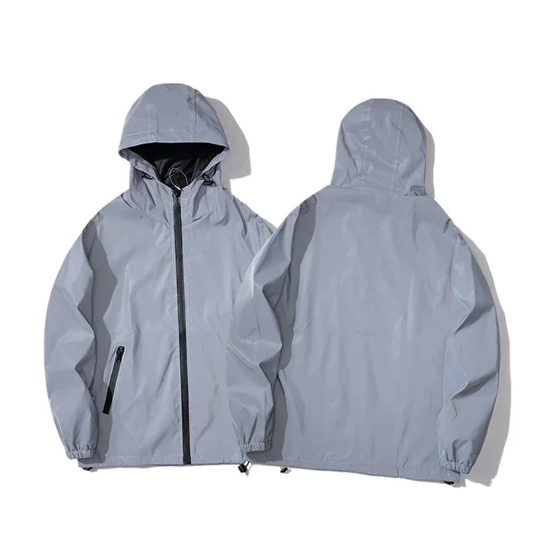 Reflective Luminous Couple Dancer Jacket — Solid Color Polyester Windbreaker