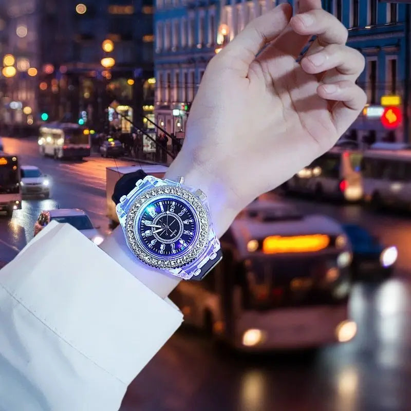 LED Luminous Flash Rhinestone Watch | Kids Men Women Silicone Fashion Wristwatch