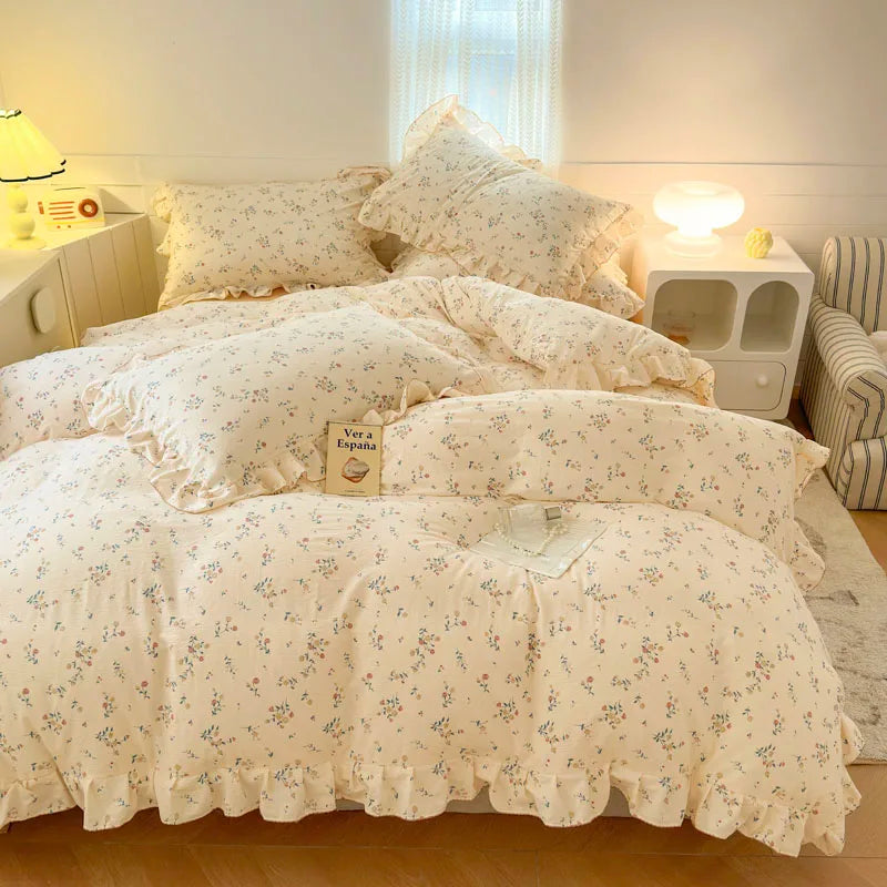 Lace Ruffle Duvet Cover – Printed Floral Comforter Cover for Adults & Kids, Single to King