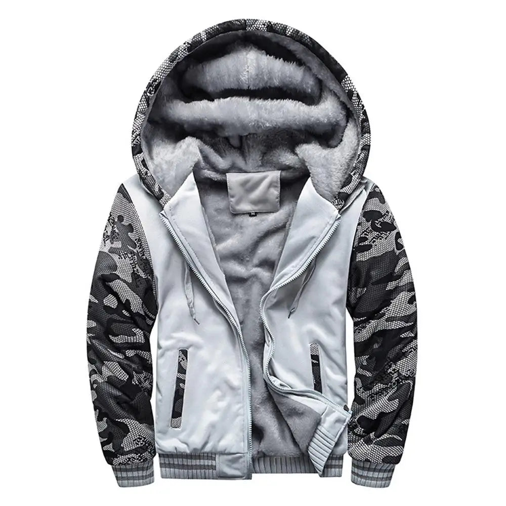 Men's Camouflage Fleece Jacket – Hooded Winter Layer