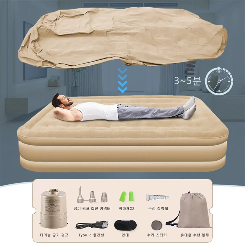 Camping Inflatable Mattress with Built-In Pump – Thicken Tent Sleeping Pad & Picnic Blanket