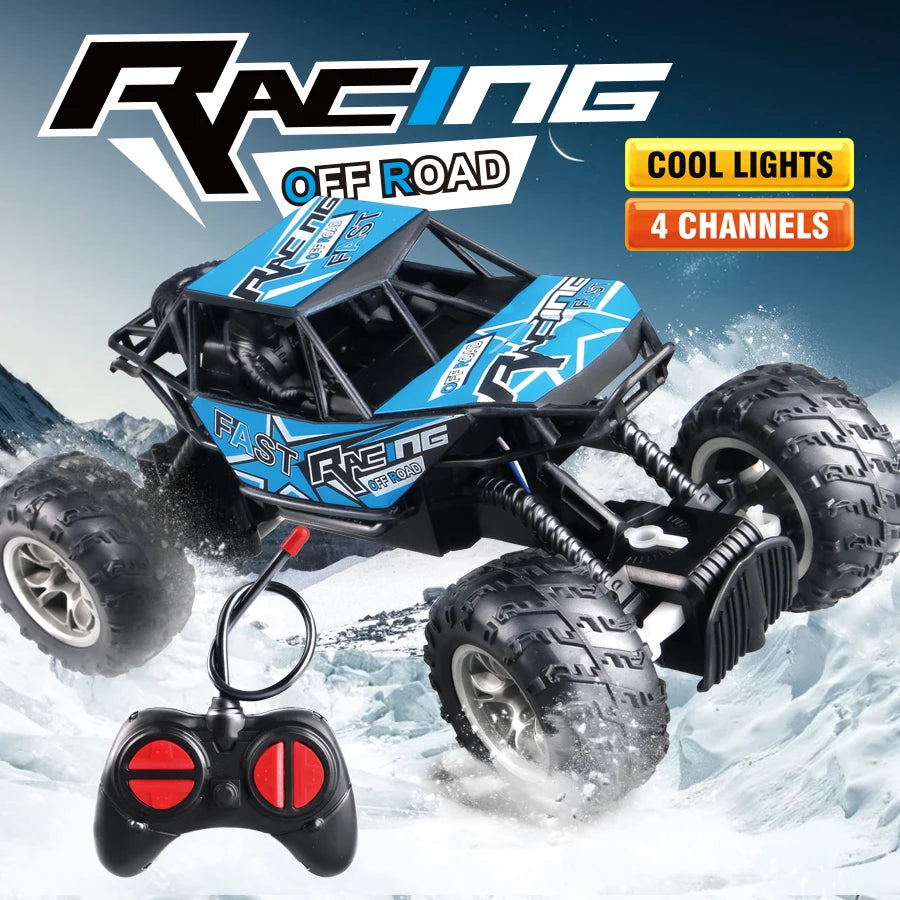 4-Way Remote Control Off-Road Climbing Toy Car with Lights & Anti-Slip Rubber Tires
