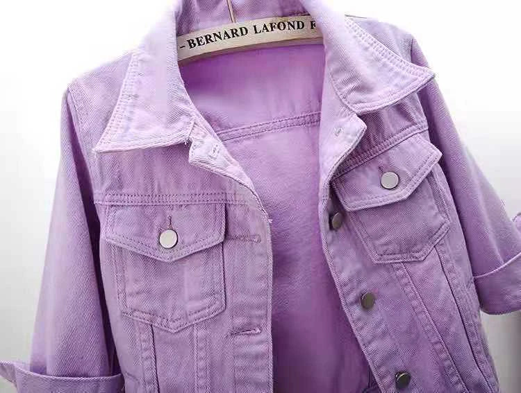 Women's Denim Jacket – Short Casual Jean Coat in Pink, White, Light Blue & Lavender