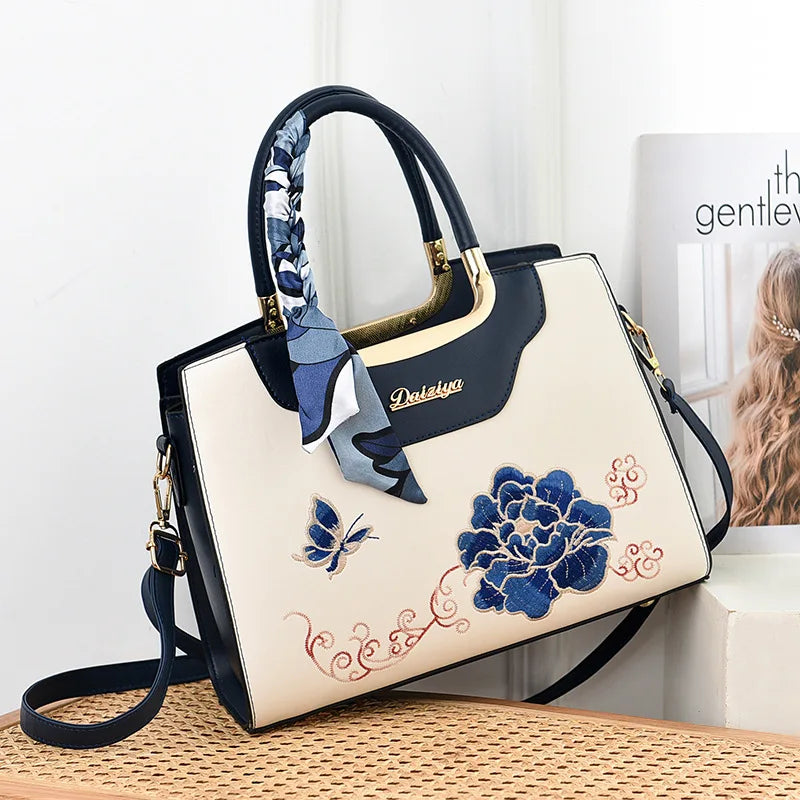 Luxury Embroidered Floral Soft PU Leather Crossbody Shoulder Bag – Casual Designer Handbag for Women