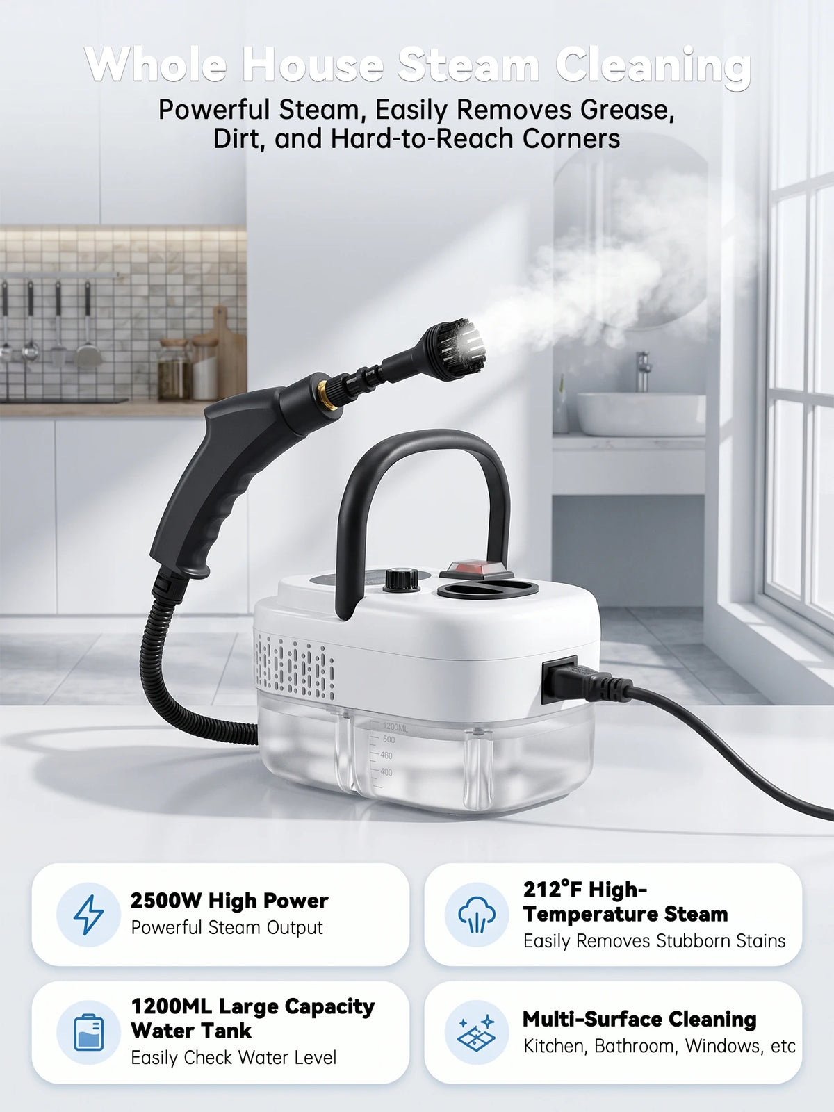 Handheld Steam Cleaner – 2500W, 6 Levels & 1.2L Tank