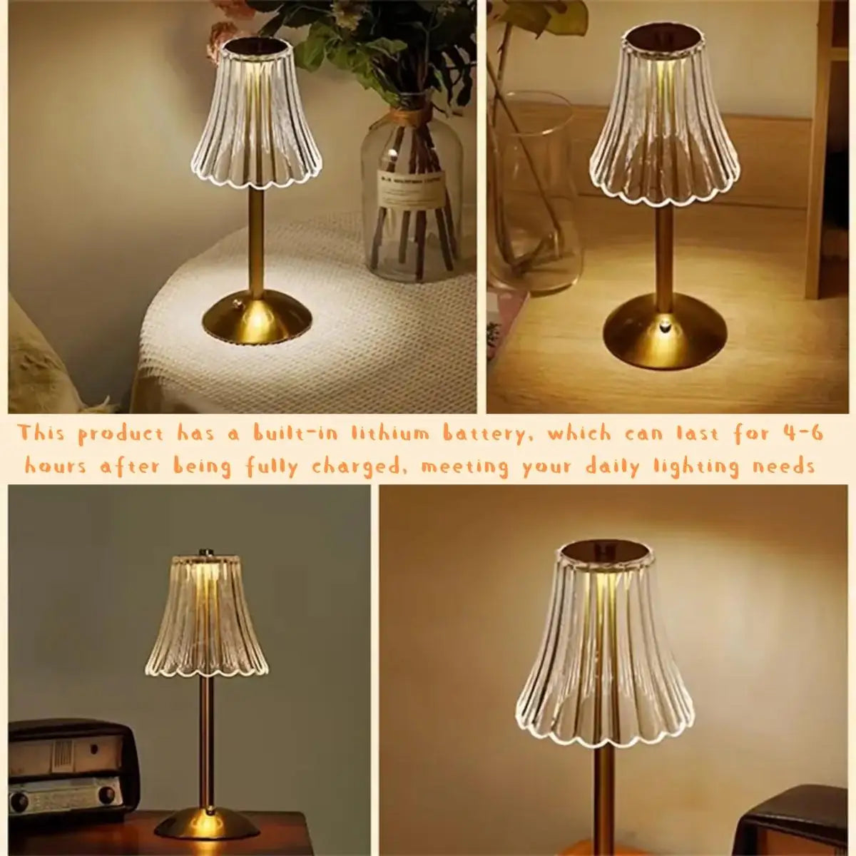 Crystal-Style Table Lamp – Rechargeable Touch Light
