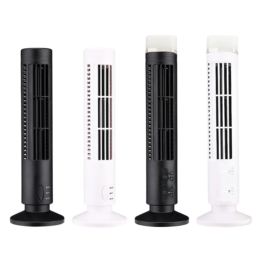 LED Bladeless Tower Fan — USB Powered, 2-Speed, Safe for Kids & Pets, Space-Saving Design