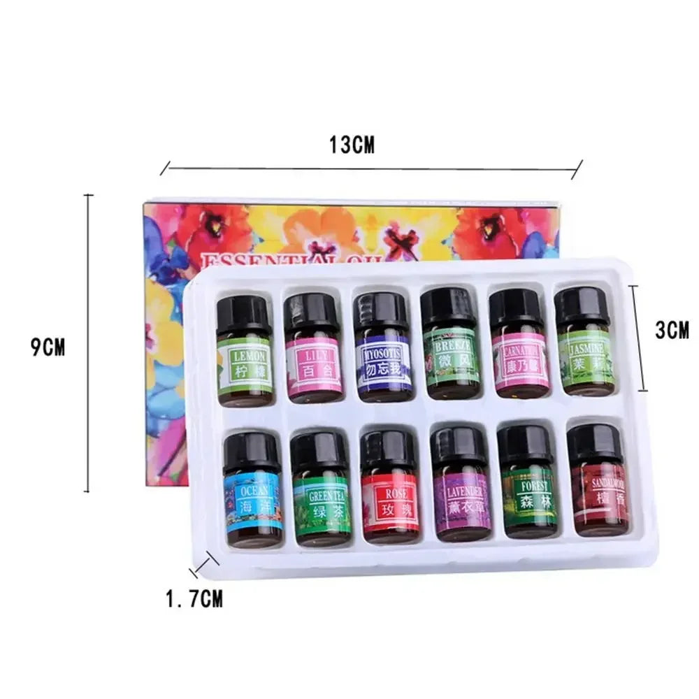 12-Pack Natural Aromatherapy Essential Oil Set — Air Freshener for Diffuser, AC & Humidifier