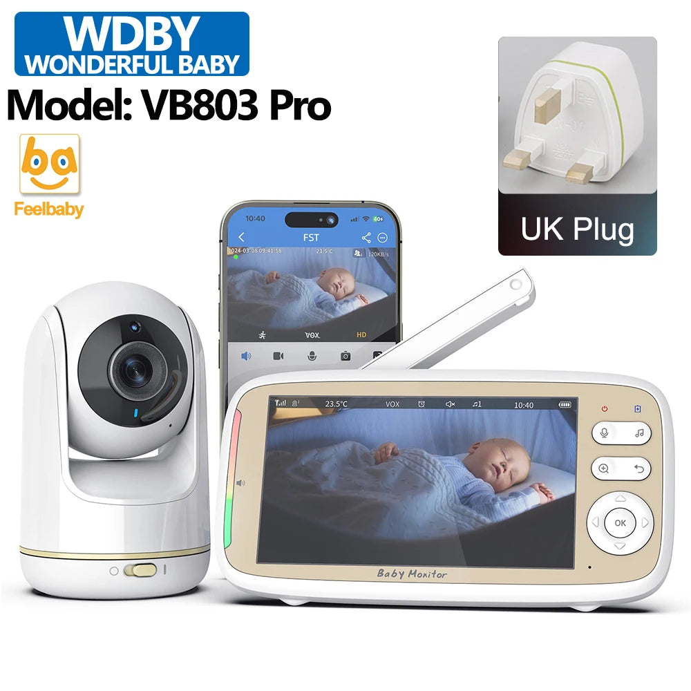 5" WiFi Baby Monitor – PTZ 355°, 3x Zoom, Night Vision, 2-Way Audio, App + Monitor, 22H Battery