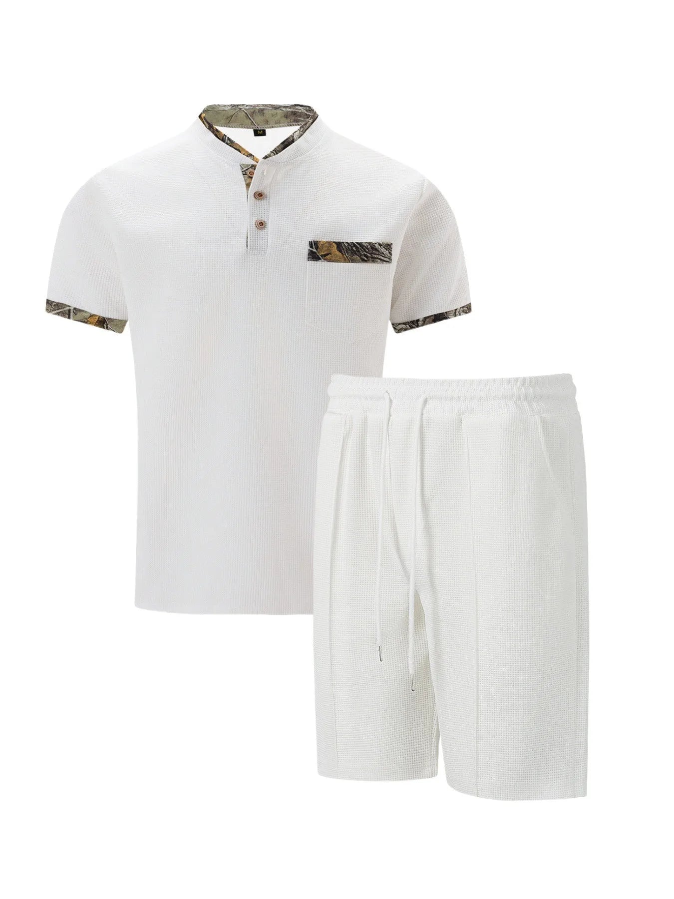 Men's Waffle Solid Color Zip Lapel Short Sleeve & Shorts Set – European Summer 2-Piece Suit