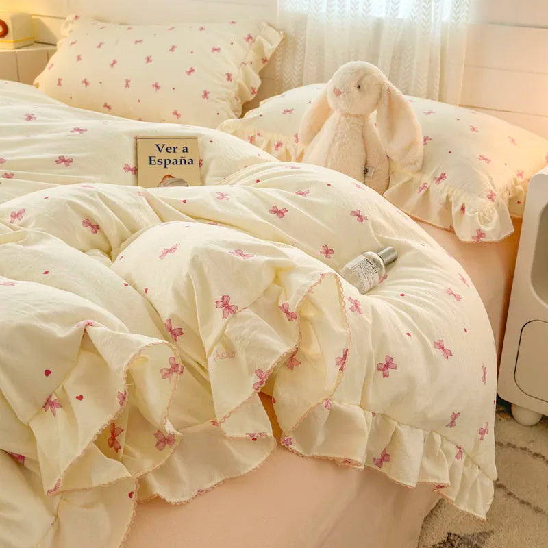 Lace Ruffle Duvet Cover – Printed Floral Comforter Cover for Adults & Kids, Single to King