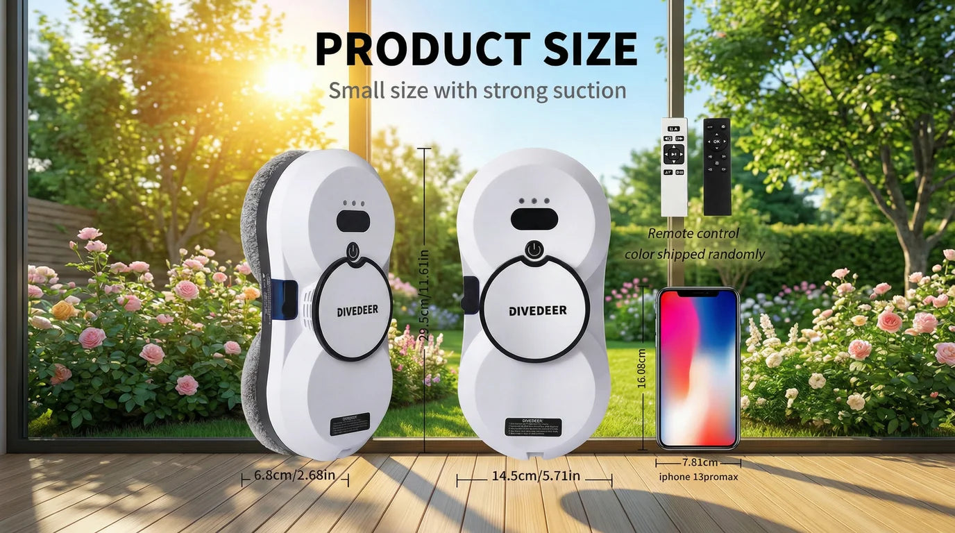 DIVEDEER Window Cleaning Robot – 5600PA Suction, Electric Spray & Fall Prevention Remote Cleaner