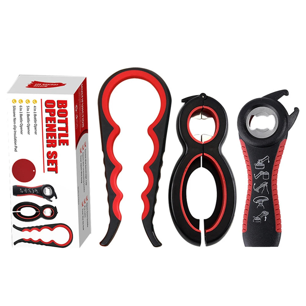 4-in-1 Multifunctional Can & Bottle Opener – Anti-Slip Ergonomic Cap Twister, PP+TPR, Black & Green