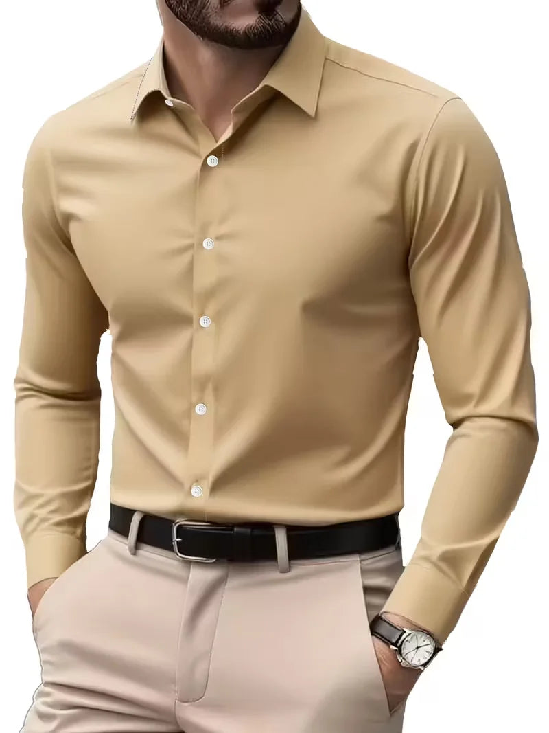 Men's Long Sleeve Business Casual Shirt — Lightweight Breathable Work Top