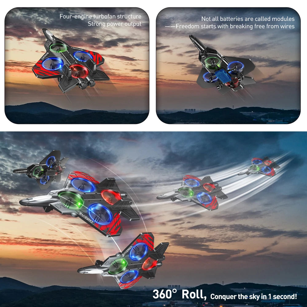 E72 Foam Stunt Drone Fighter – 2.4G Fixed Height Hover RC Aircraft with LED Lights & 360° Flip