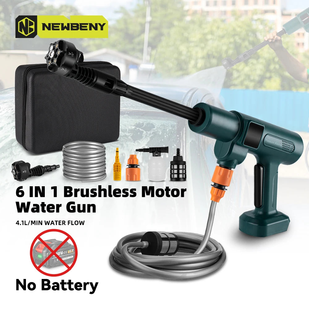 200 Bar Brushless Cordless Pressure Washer Gun – 6-in-1 Nozzle, 18V Battery Compatible