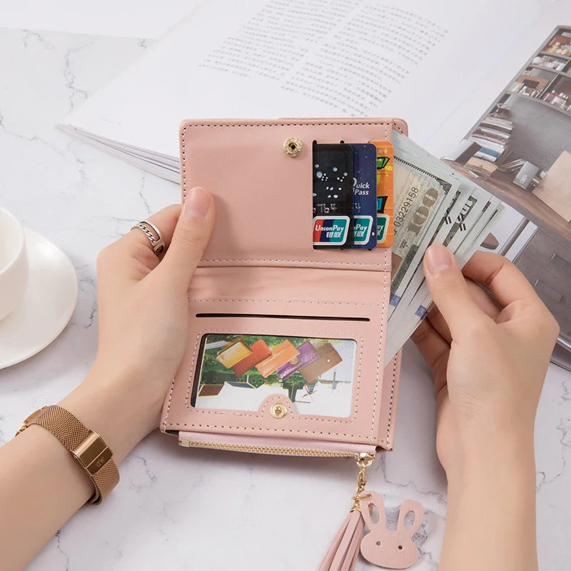 Women's PU Leather Wallet – Foldable Card Holder & Coin Purse for Ladies