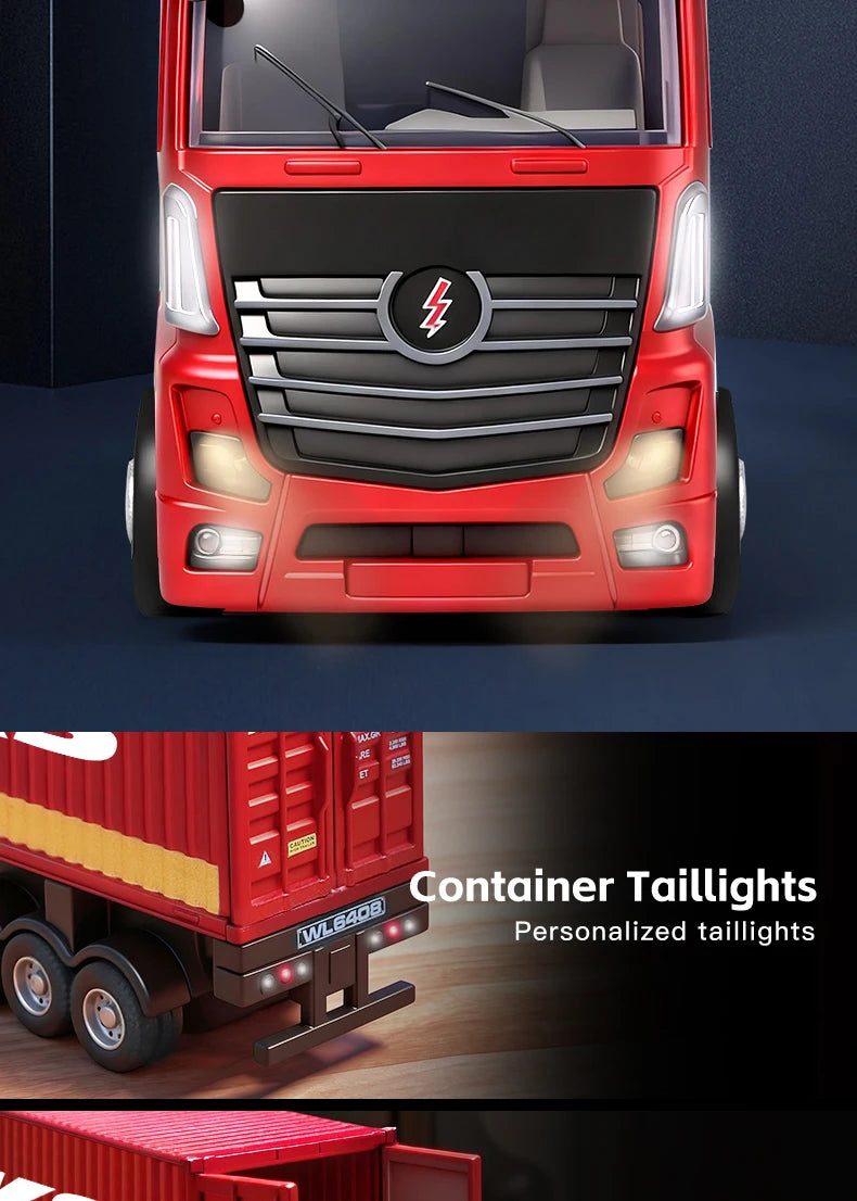 1:64 Mini Alloy RC Container Truck with Trailer – 4WD Drift Remote Control Tractor for Kids