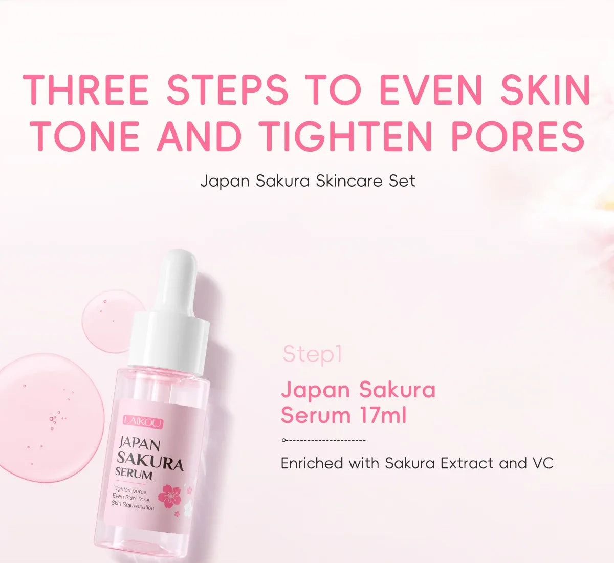 LAIKOU Sakura Skincare Gift Set – Brightening Serum, Eye Cream & Essence Cream 3-Piece Box