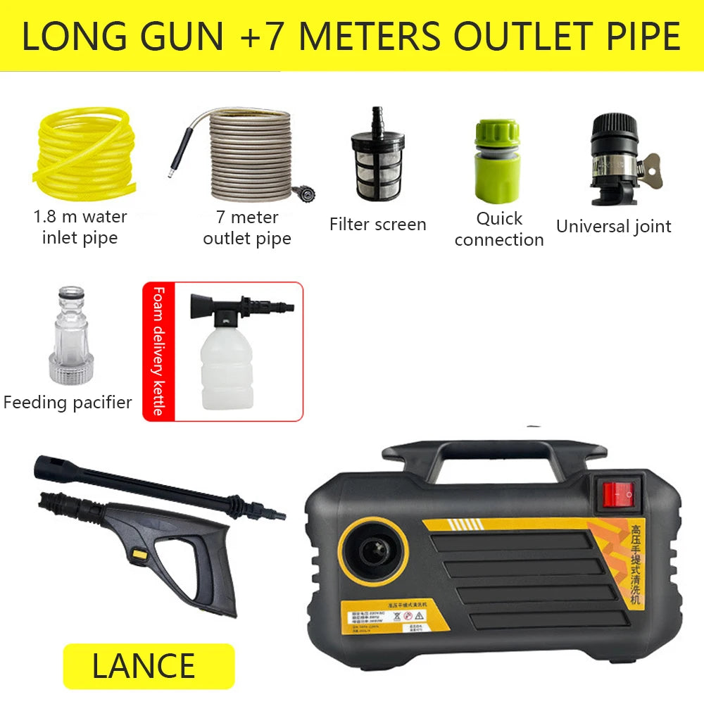 3000W Electric High-Pressure Washer – Foam Cannon, 3 Spray Modes, 7m Hose, US/UK/EU Plug