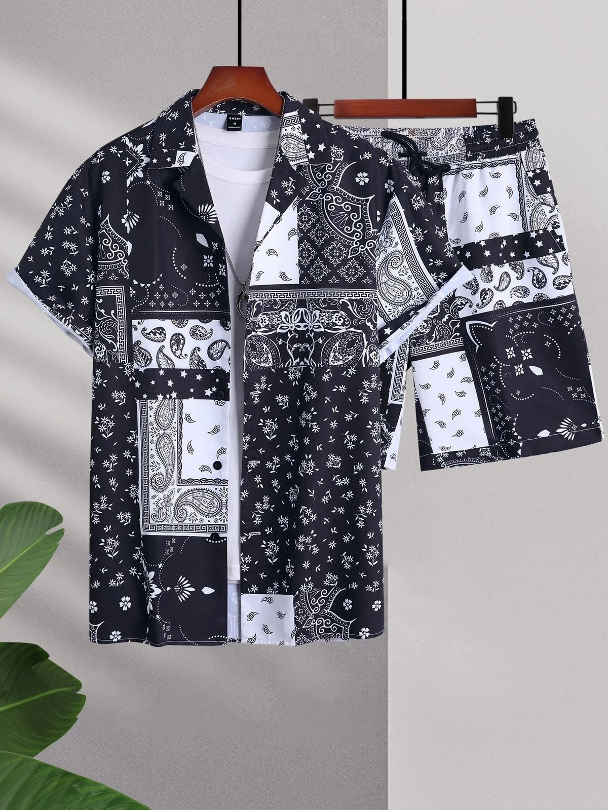 Men's Print Patchwork Lapel Shirt & Beach Shorts Hawaiian Set – Summer Streetwear 2-Piece