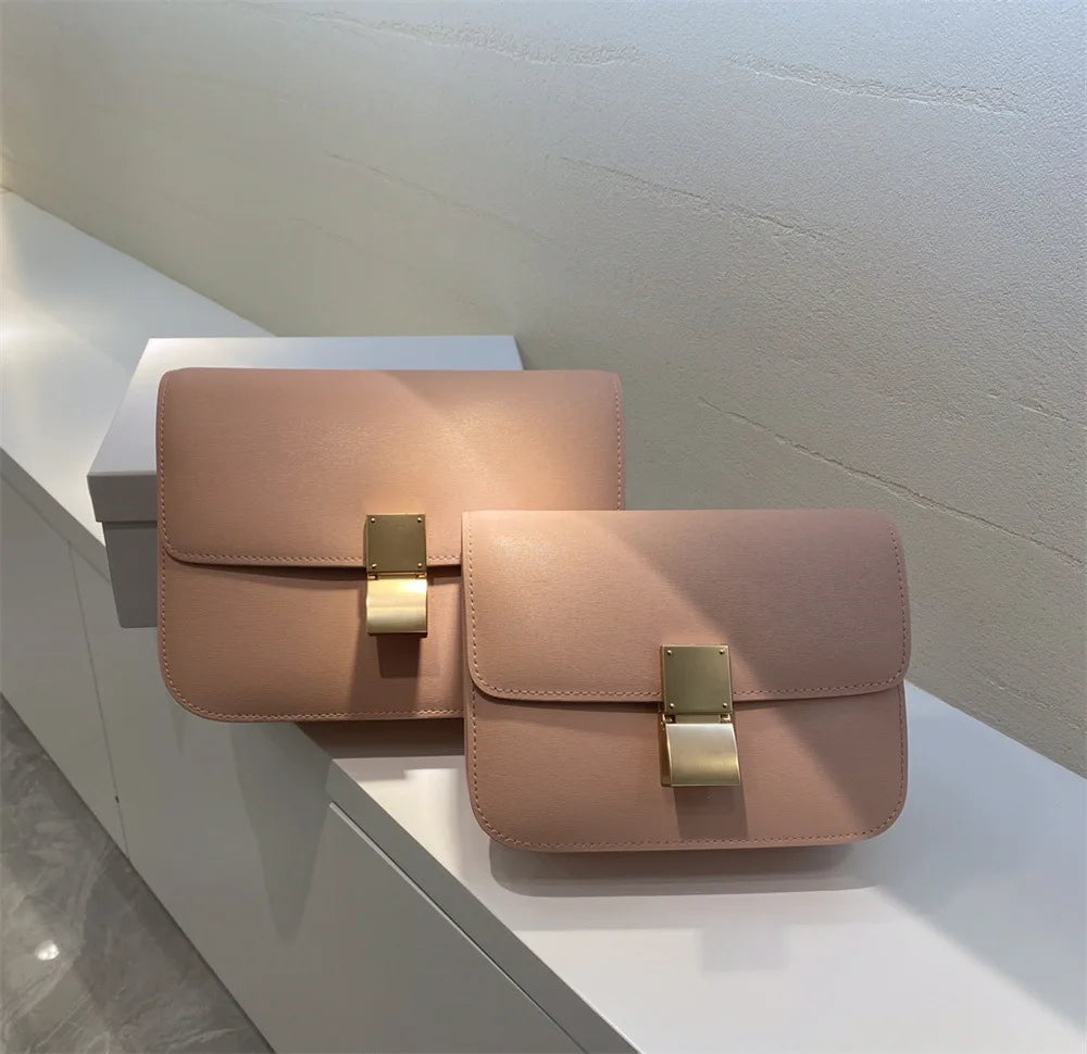 Genuine Leather Square Crossbody Bag – Luxury Designer Small Shoulder Messenger Bag for Women