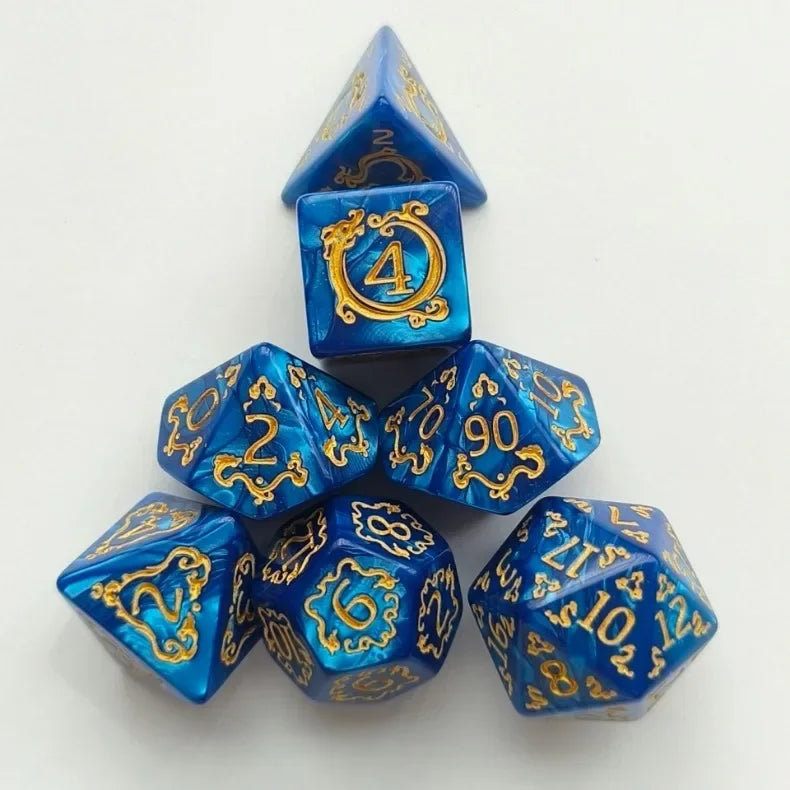7-Piece DND RPG Polyhedral Dice Set – Dragon Pattern Acrylic Dice for Role Playing & Board Games