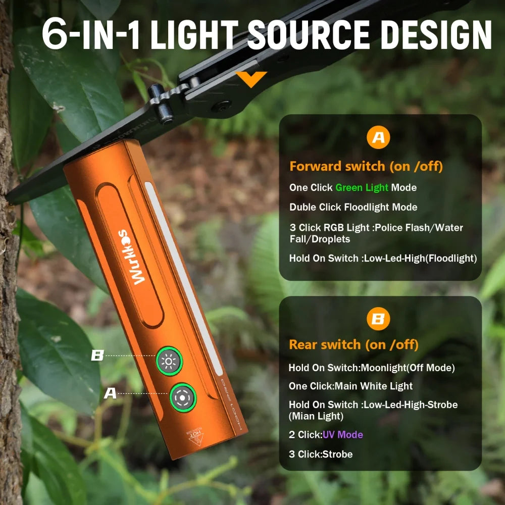 Wurkkos HD01 PRO – 1200 Lumen 4-in-1 Flat EDC Flashlight, White + UV + Green + RGB Side Lights, IP65