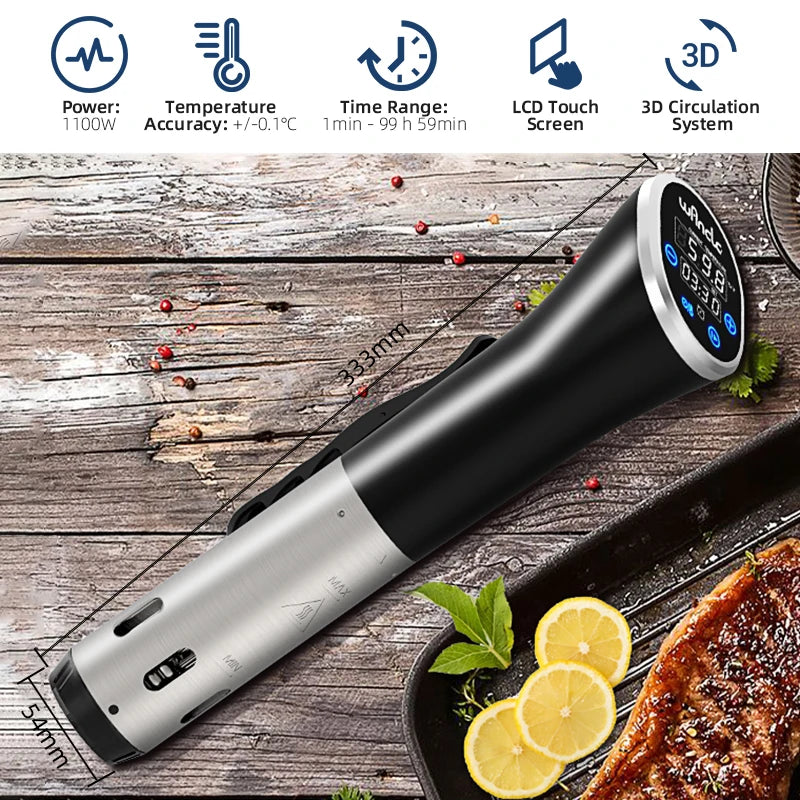 Wancle 1100W Sous Vide Cooker – LCD Touch Immersion Circulator, IPX7 Waterproof Precise Cooking
