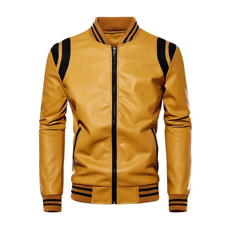 Men's Patchwork Faux Leather Jacket – Cotton Lined