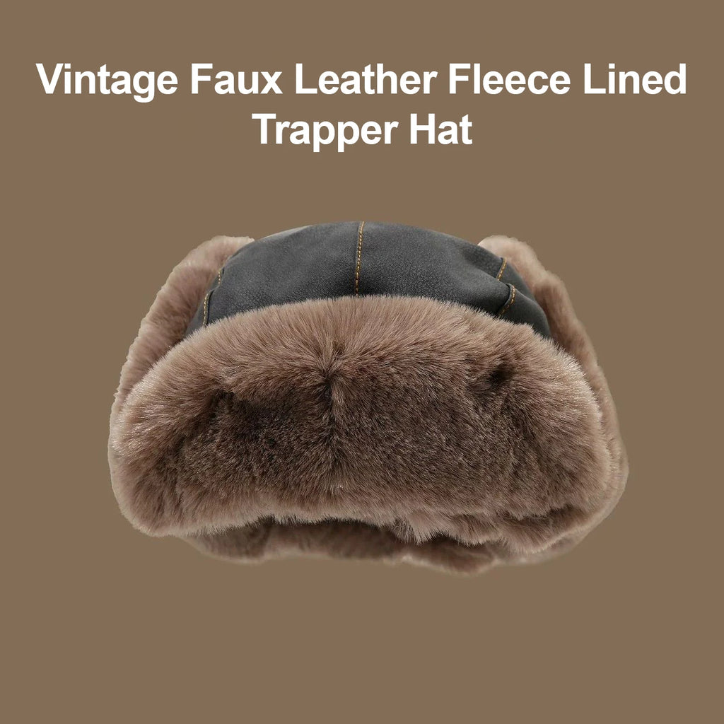 Faux Leather Trapper Hat with Plush Lining and Ear Flaps