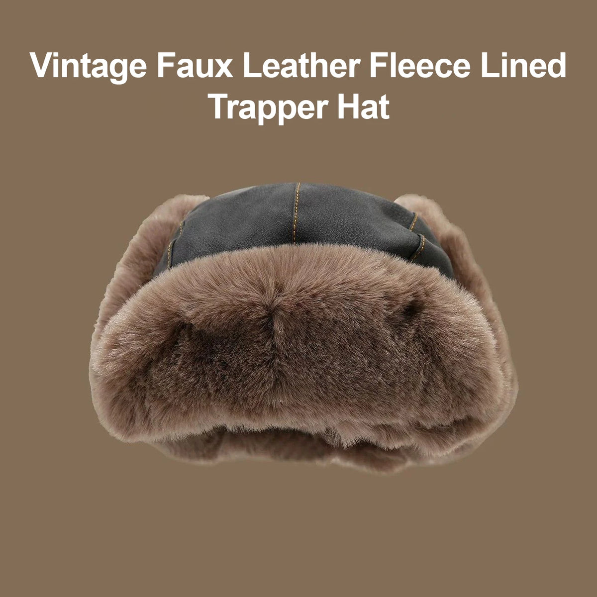Faux Leather Trapper Hat with Plush Lining and Ear Flaps